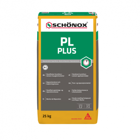 Schönox PL Plus – pažangus remontinis ir lyginamasis mišinys su lengvais užpildais (3–30 mm)